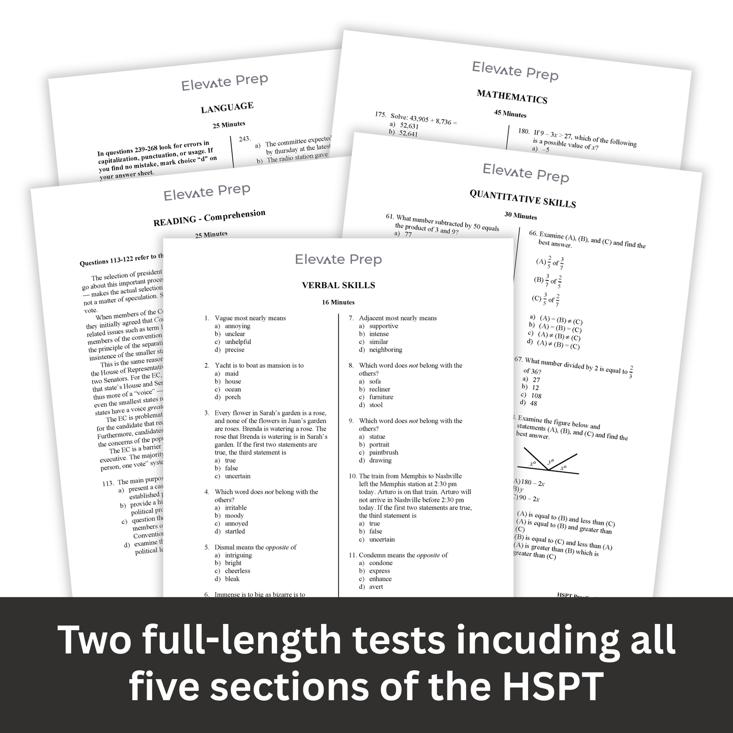 HSPT: Two Full-Length Practice Tests